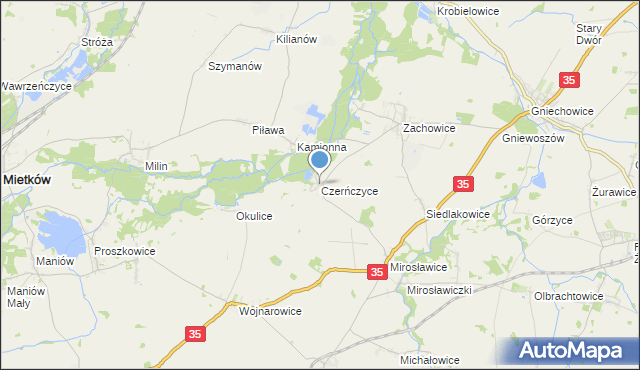 mapa Czerńczyce, Czerńczyce gmina Kąty Wrocławskie na mapie Targeo